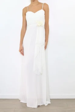 Robe de demoiselle d'honneur longue femme drapée fleur sur ceinture