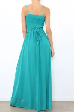 Robe de demoiselle d'honneur longue femme drapée fleur sur ceinture