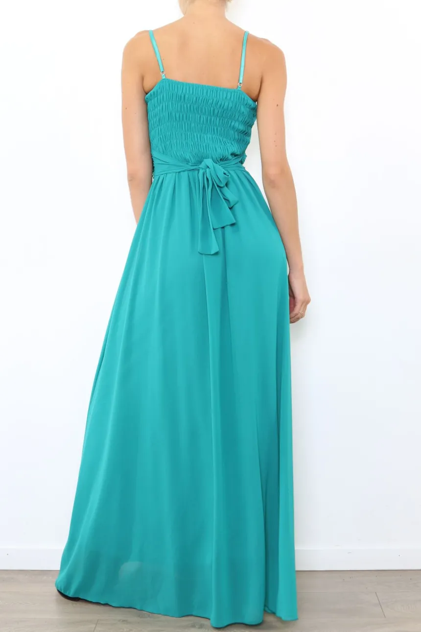Robe de demoiselle d'honneur longue femme drapée fleur sur ceinture