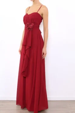Robe de demoiselle d'honneur longue femme drapée fleur sur ceinture