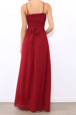 Robe de demoiselle d'honneur longue femme drapée fleur sur ceinture