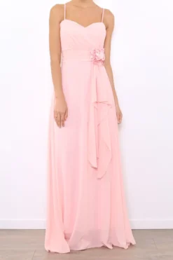 Robe de demoiselle d'honneur longue femme drapée fleur sur ceinture