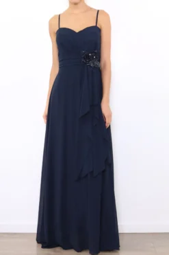 Robe de demoiselle d'honneur longue femme drapée fleur sur ceinture