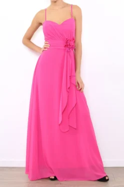 Robe de demoiselle d'honneur longue femme drapée fleur sur ceinture