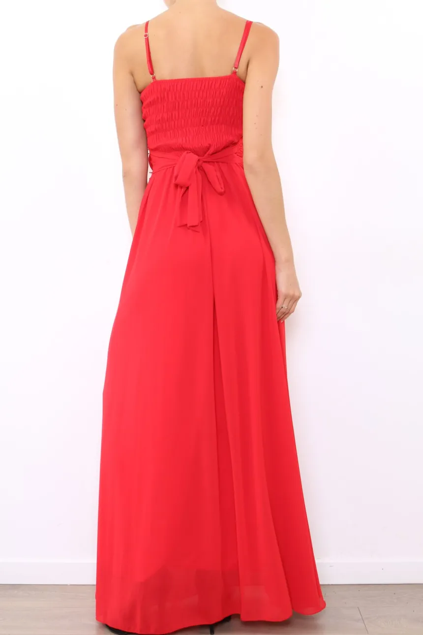 Robe de demoiselle d'honneur longue femme drapée fleur sur ceinture
