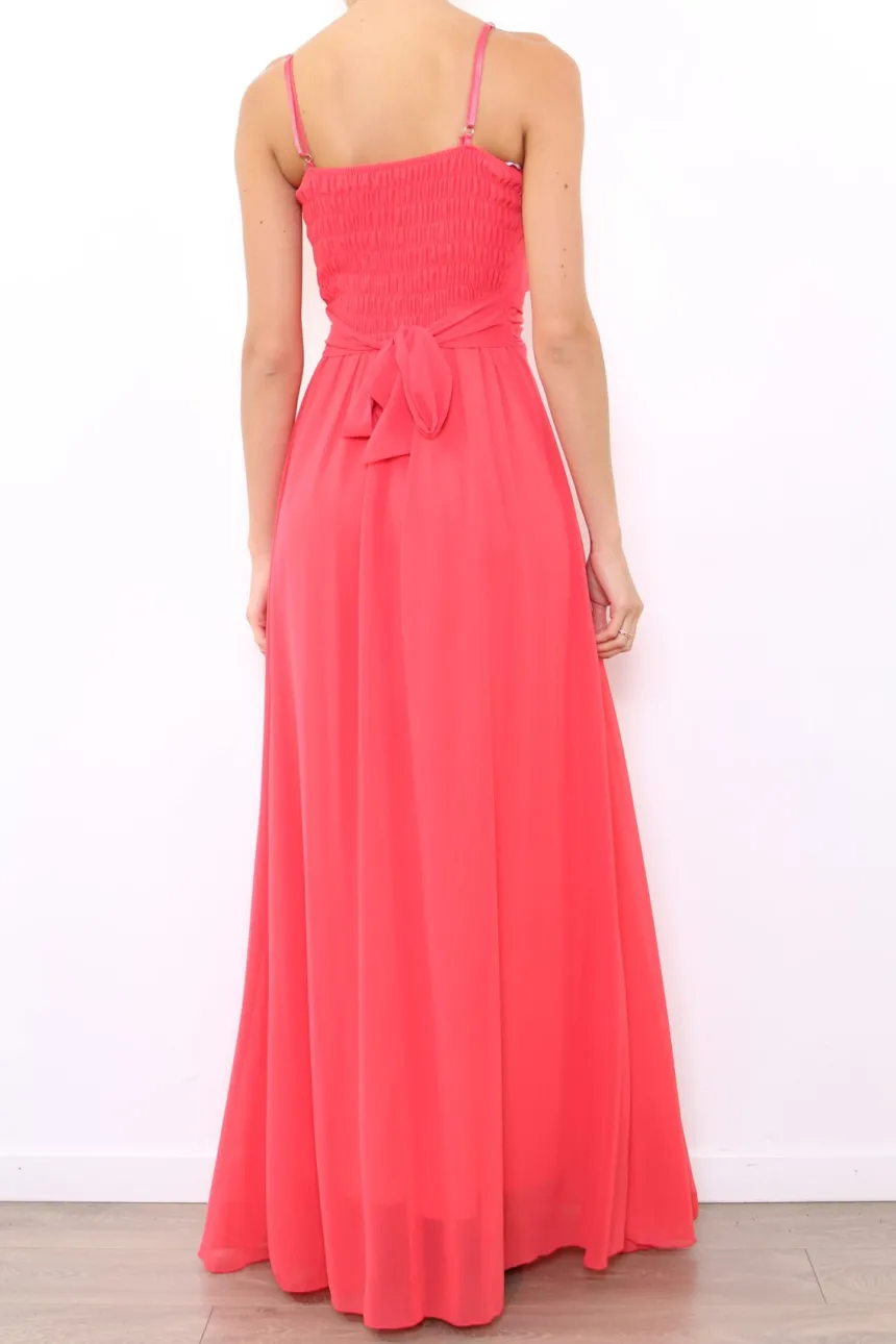 Robe de demoiselle d'honneur longue femme drapée fleur sur ceinture