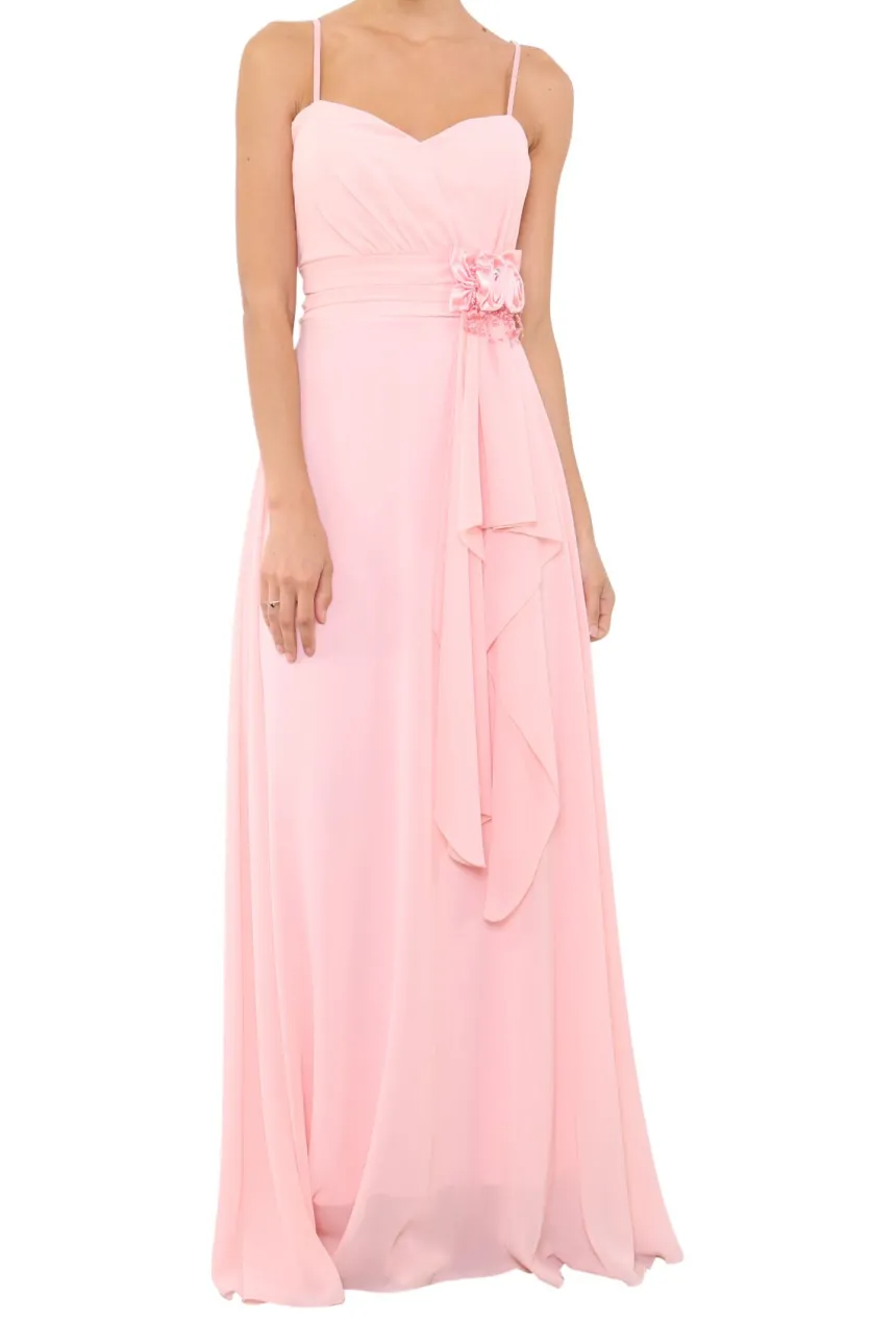 Robe de demoiselle d'honneur longue femme drapée fleur sur ceinture