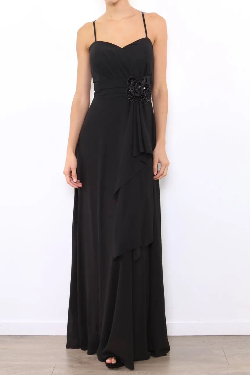 Robe de demoiselle d'honneur longue femme drapée fleur sur ceinture