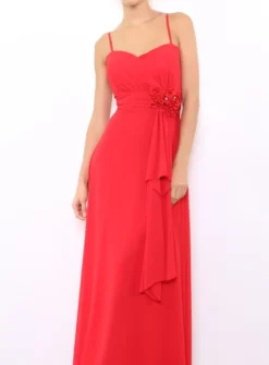 Robe de demoiselle d'honneur longue femme drapée fleur sur ceinture