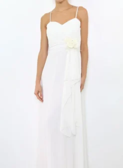 Robe de demoiselle d'honneur longue femme drapée fleur sur ceinture