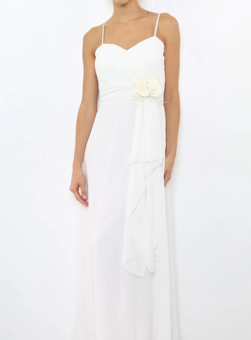 Robe de demoiselle d'honneur longue femme drapée fleur sur ceinture