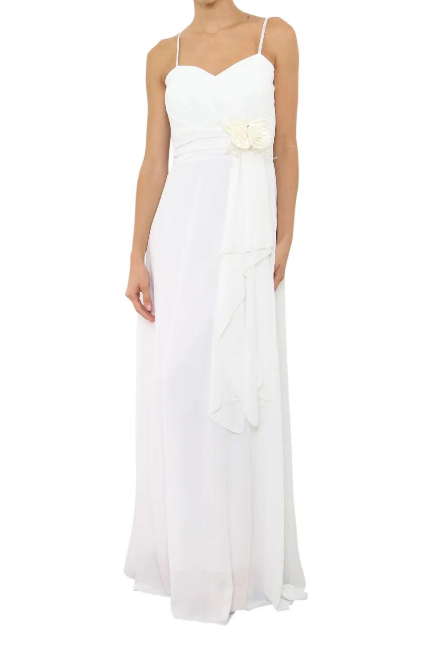 Robe de demoiselle d'honneur longue femme drapée fleur sur ceinture