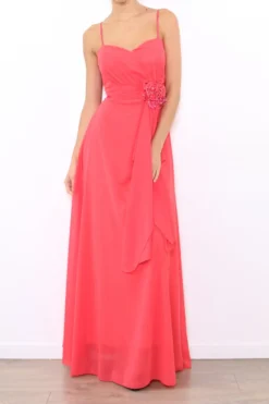 Robe de demoiselle d'honneur longue femme drapée fleur sur ceinture