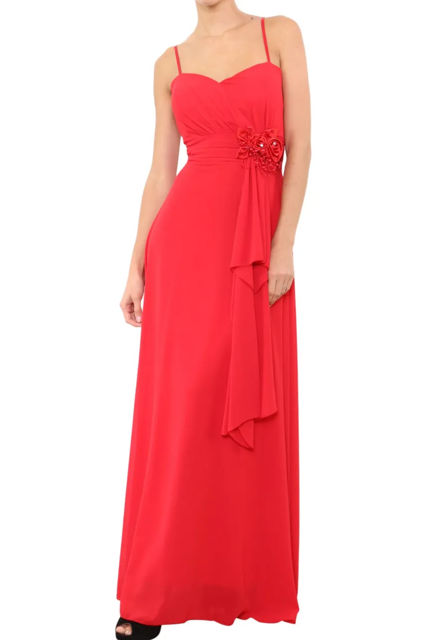 Robe de demoiselle d'honneur longue femme drapée fleur sur ceinture