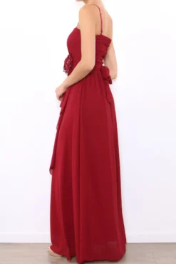 Robe de demoiselle d'honneur longue femme drapée fleur sur ceinture