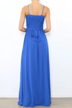 Robe de demoiselle d'honneur longue femme drapée fleur sur ceinture