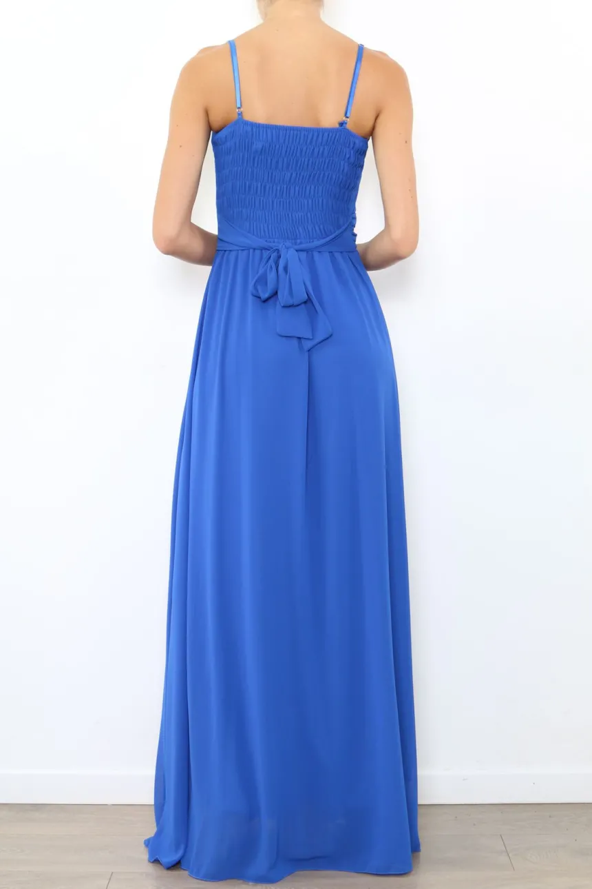 Robe de demoiselle d'honneur longue femme drapée fleur sur ceinture