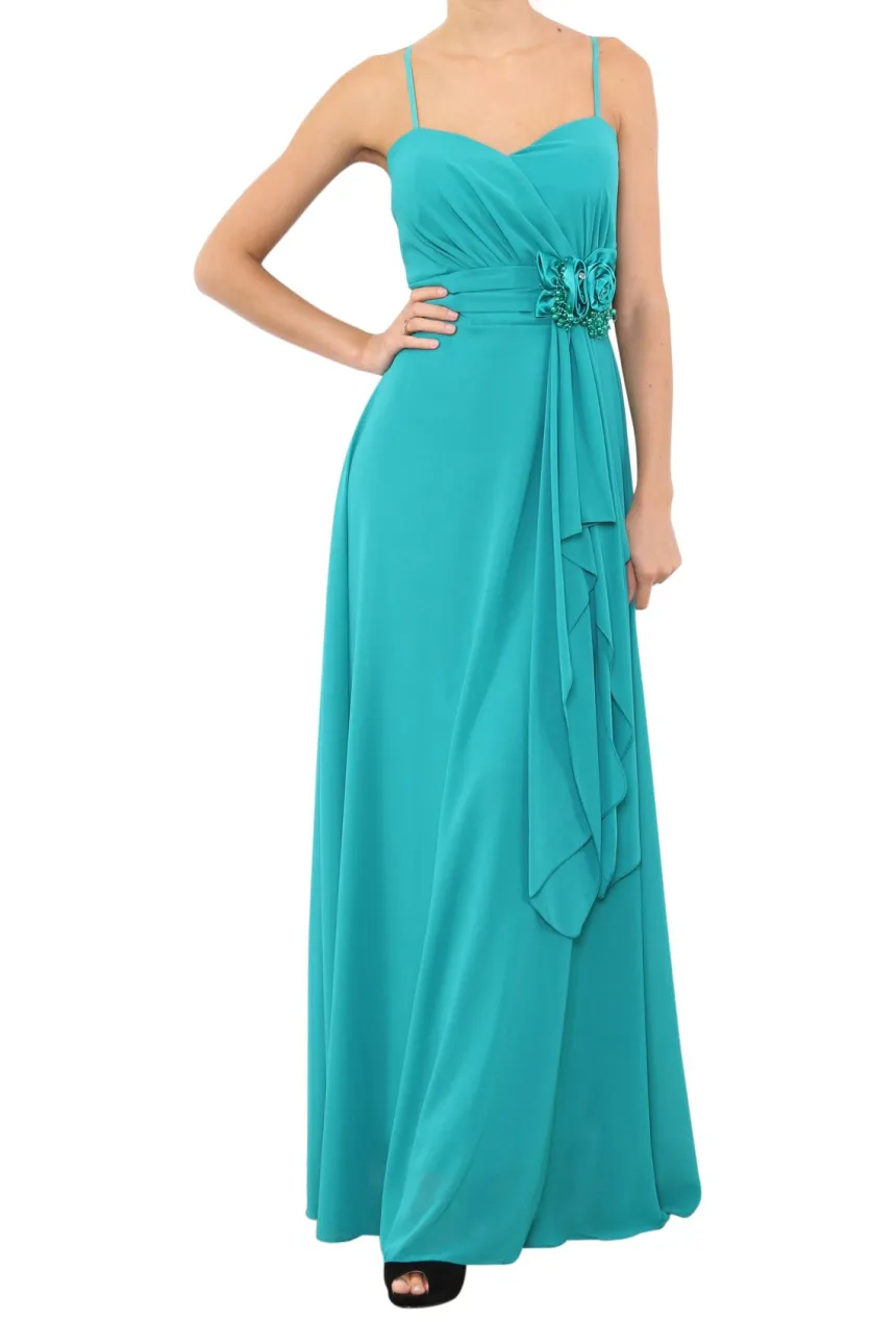 Robe de demoiselle d'honneur longue femme drapée fleur sur ceinture