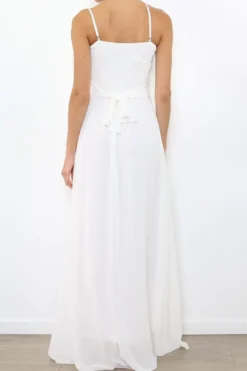 Robe de demoiselle d'honneur longue femme drapée fleur sur ceinture