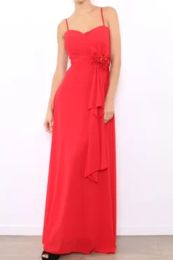 Robe de demoiselle d'honneur longue femme drapée fleur sur ceinture