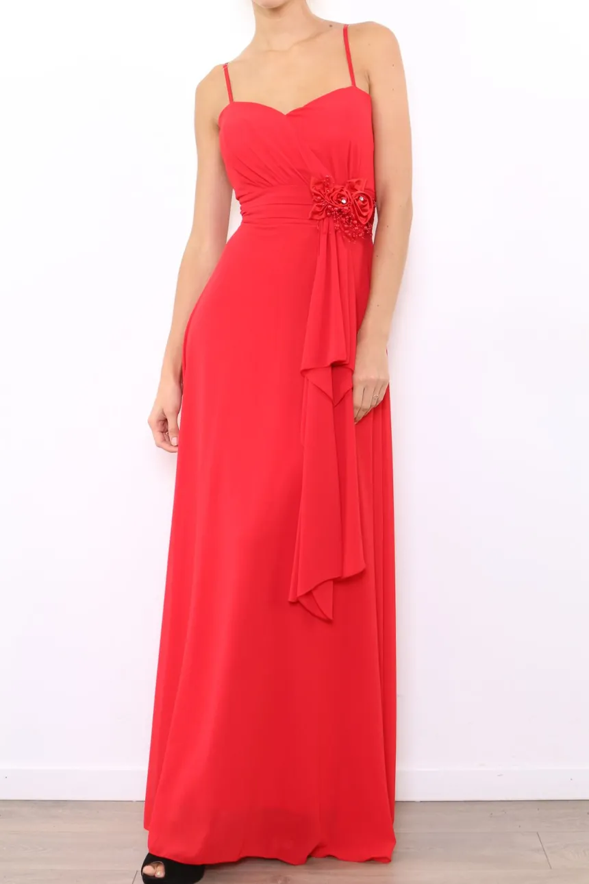 Robe de demoiselle d'honneur longue femme drapée fleur sur ceinture