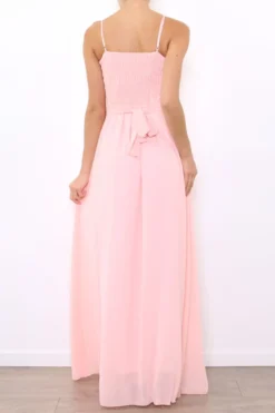 Robe de demoiselle d'honneur longue femme drapée fleur sur ceinture