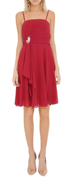 Robe demoiselle d'honneur courte femme drappée broche strass