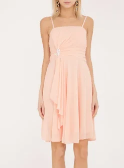 Robe demoiselle d'honneur courte femme drappée broche strass