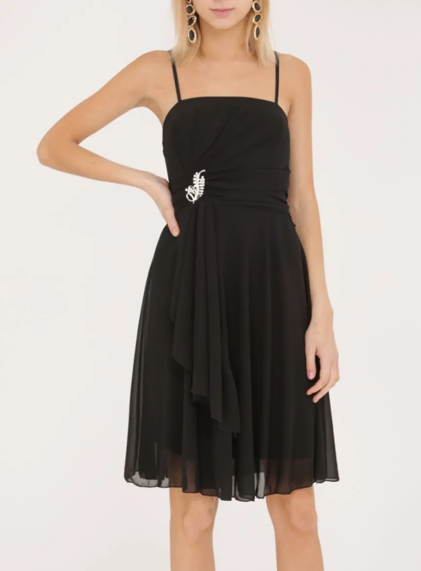 Robe demoiselle d'honneur courte femme drappée broche strass
