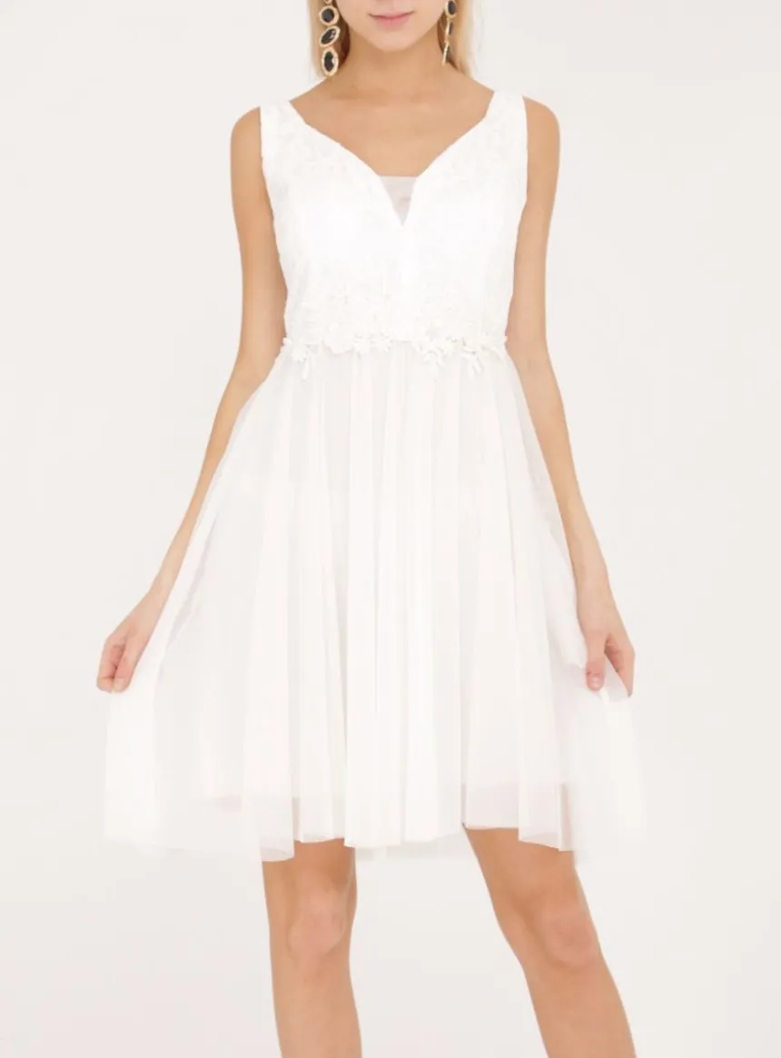 Robe demoiselle d'honneur courte femme tulle et dentelle