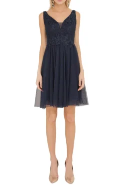 Robe demoiselle d'honneur courte femme tulle et dentelle