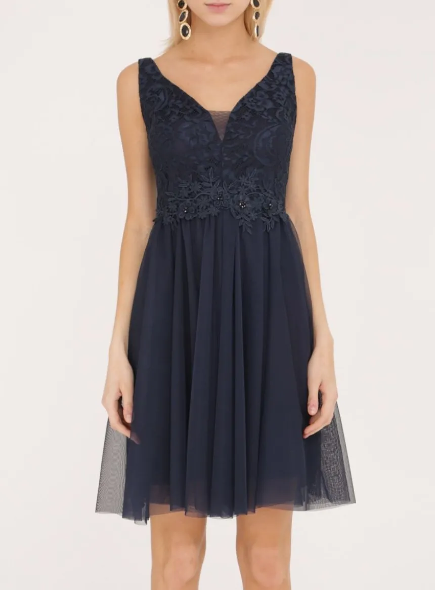 Robe demoiselle d'honneur courte femme tulle et dentelle