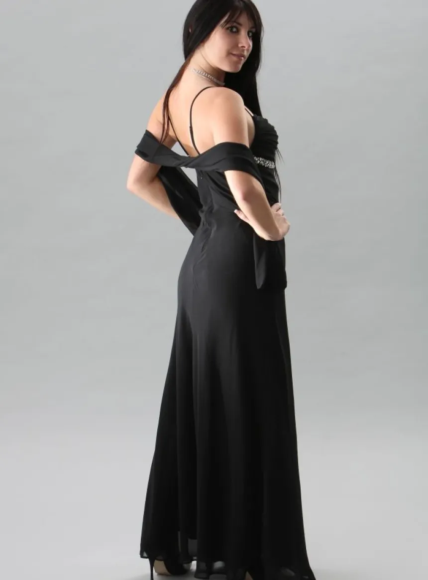Robe de soirée longue Zoé + étole Noir 40