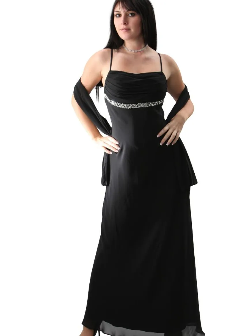 Robe de soirée longue Zoé + étole Noir 40