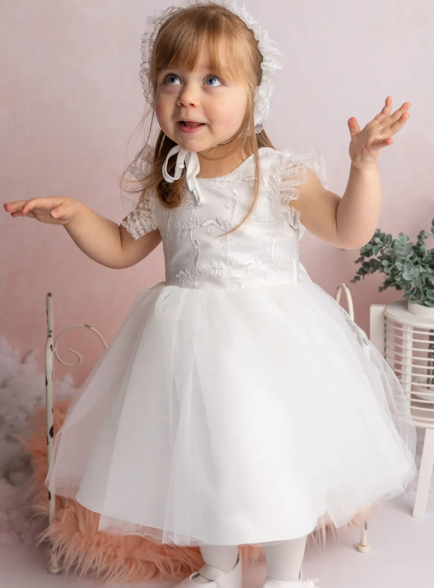 Robe et bonnet baptême dentelle Constance