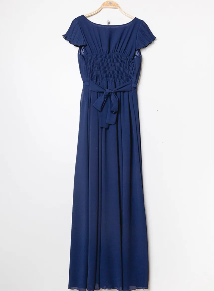 Robe longue cocktail femme en mousseline plissée