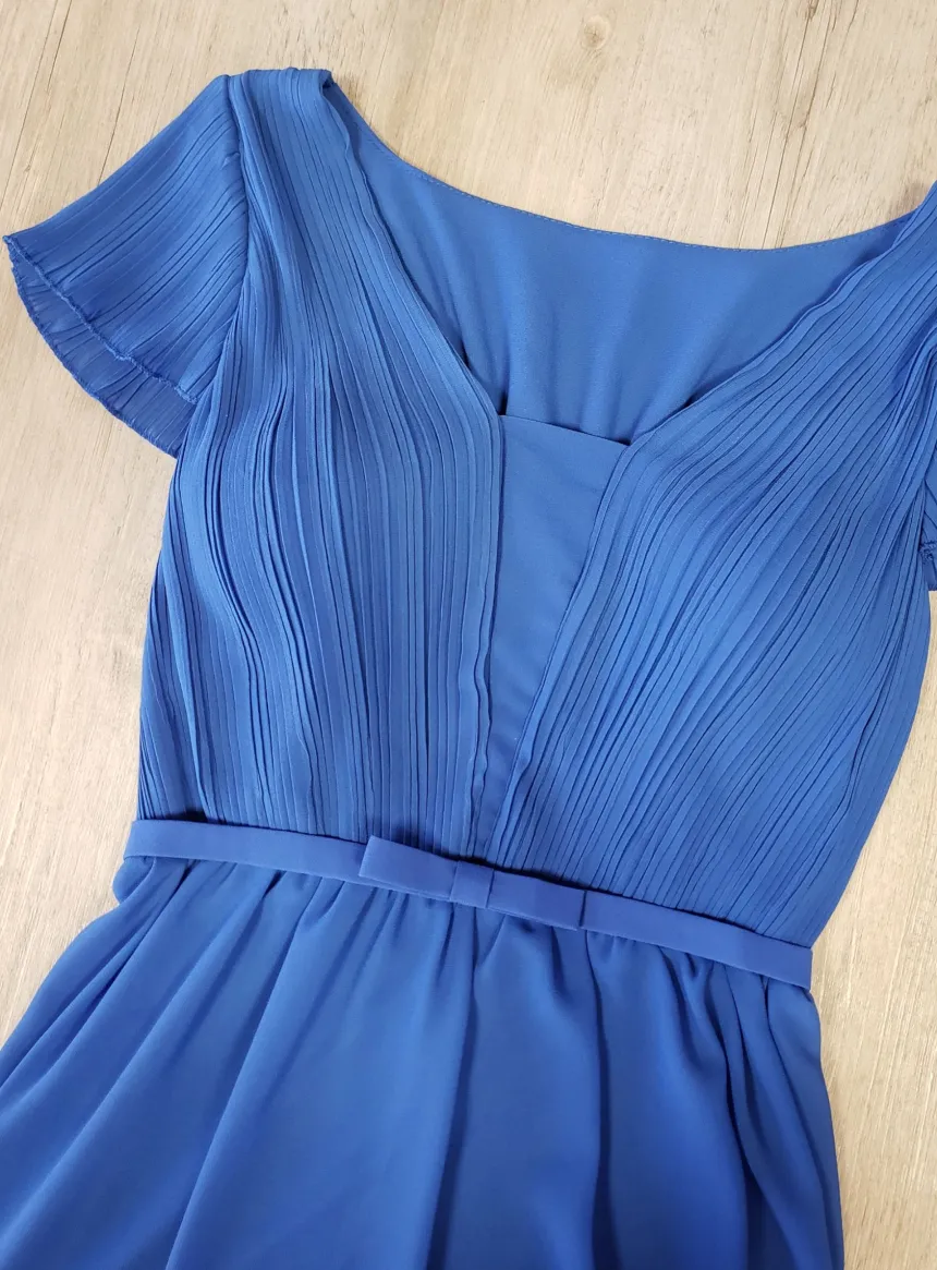 Robe longue cocktail femme en mousseline plissée