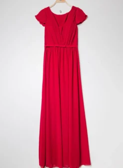 Robe longue cocktail femme en mousseline plissée