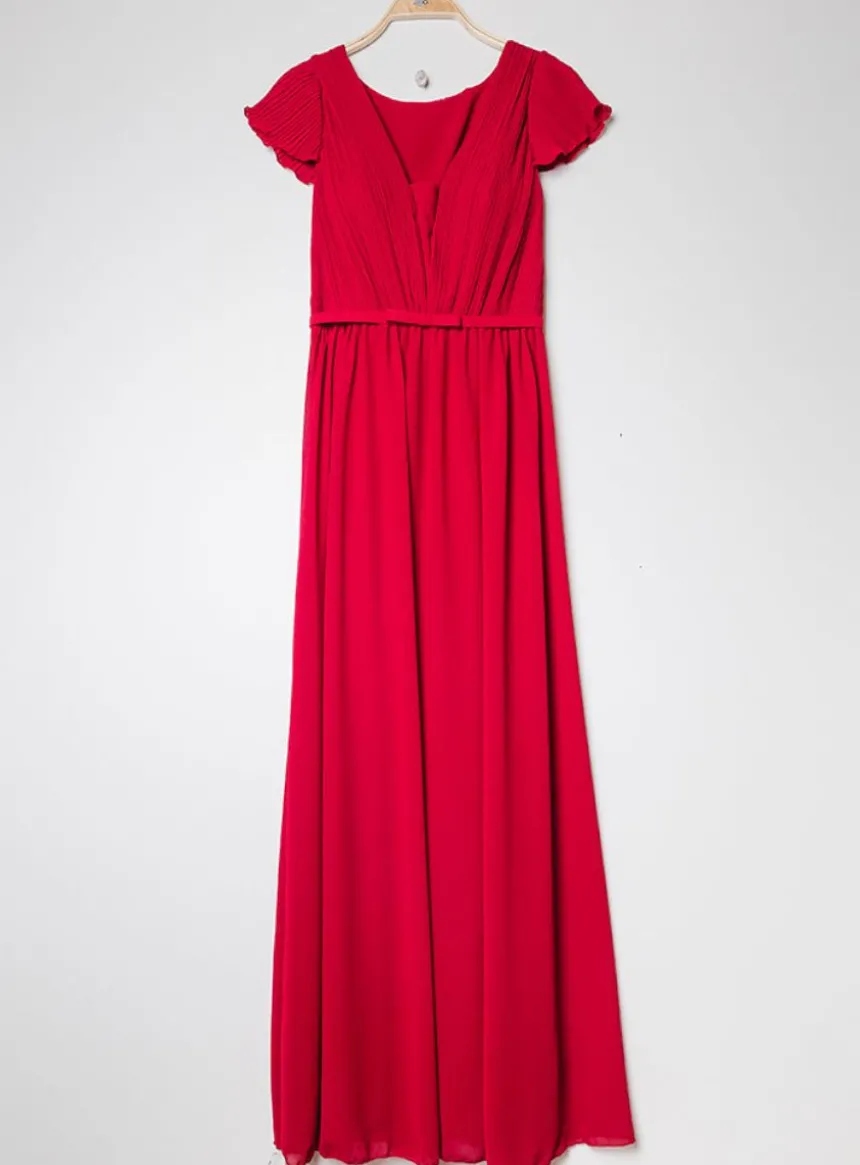 Robe longue cocktail femme en mousseline plissée
