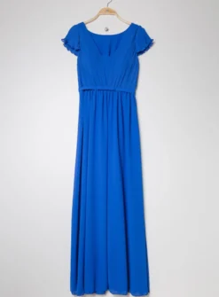 Robe longue cocktail femme en mousseline plissée