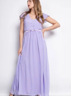 Robe longue cocktail femme en mousseline plissée