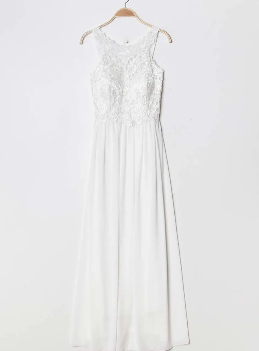 Robe mariage femme longue mousseline et dentelle