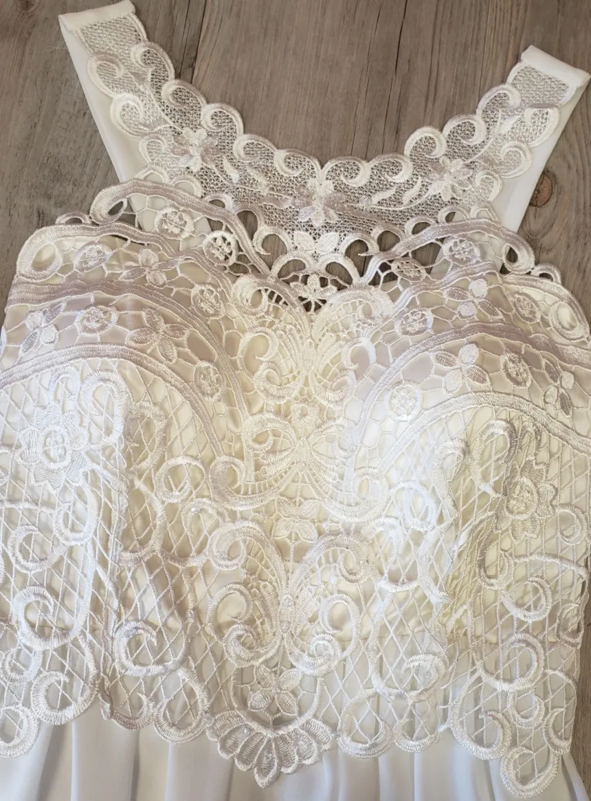 Robe mariage femme longue mousseline et dentelle
