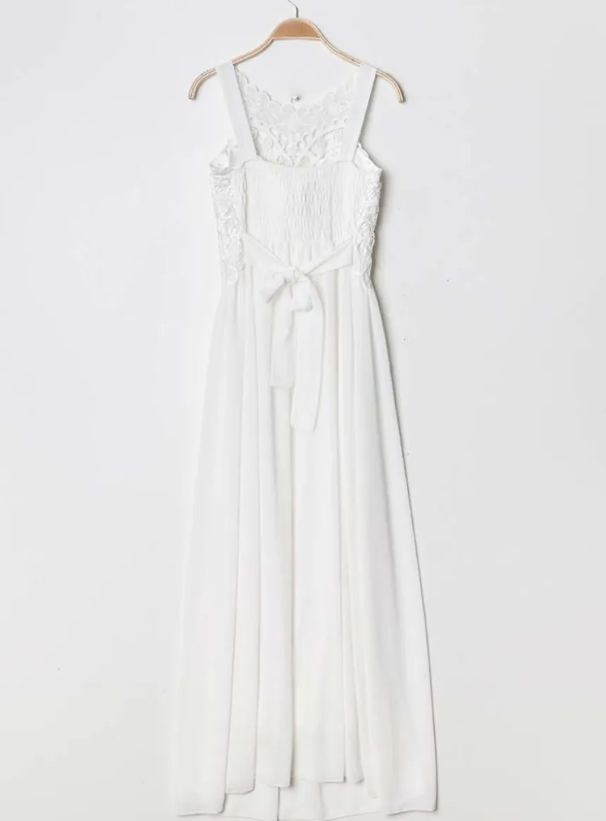 Robe mariage femme longue mousseline et dentelle