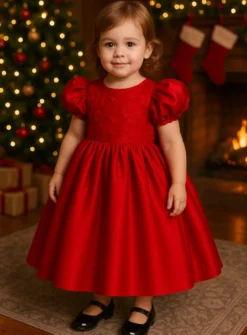 Robe rouge satinée fille