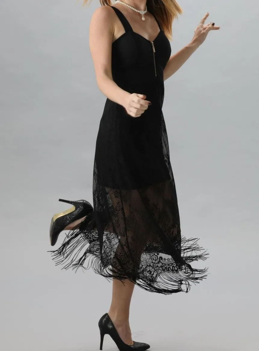 Robe soirée longue en dentelle femme Noir