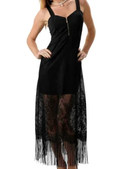Robe soirée longue en dentelle femme Noir