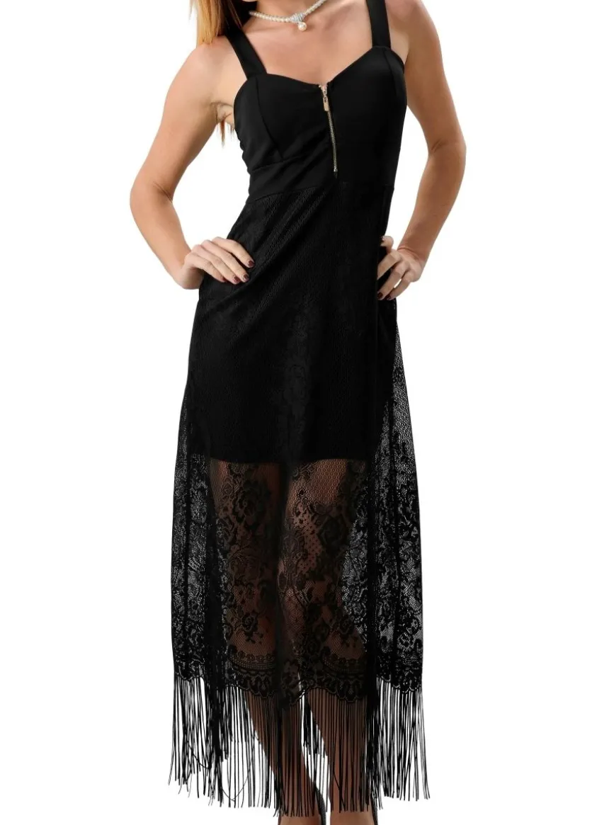 Robe soirée longue en dentelle femme Noir