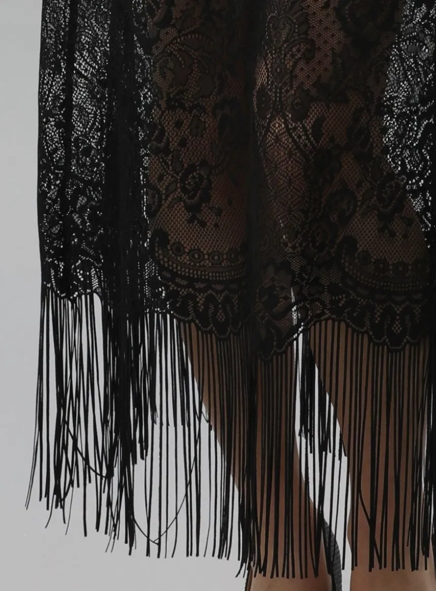 Robe soirée longue en dentelle femme Noir
