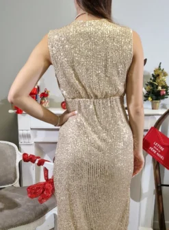 Robe soirée longue fendue à sequins
